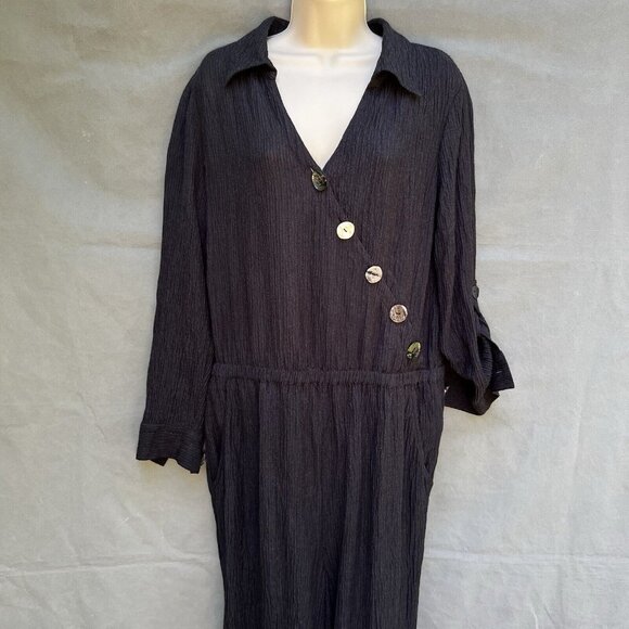 Soft Surroundings 3CW86 Cannes Black Textured Gauze One-Piece Jumpsuit LP - Picture 4 of 6